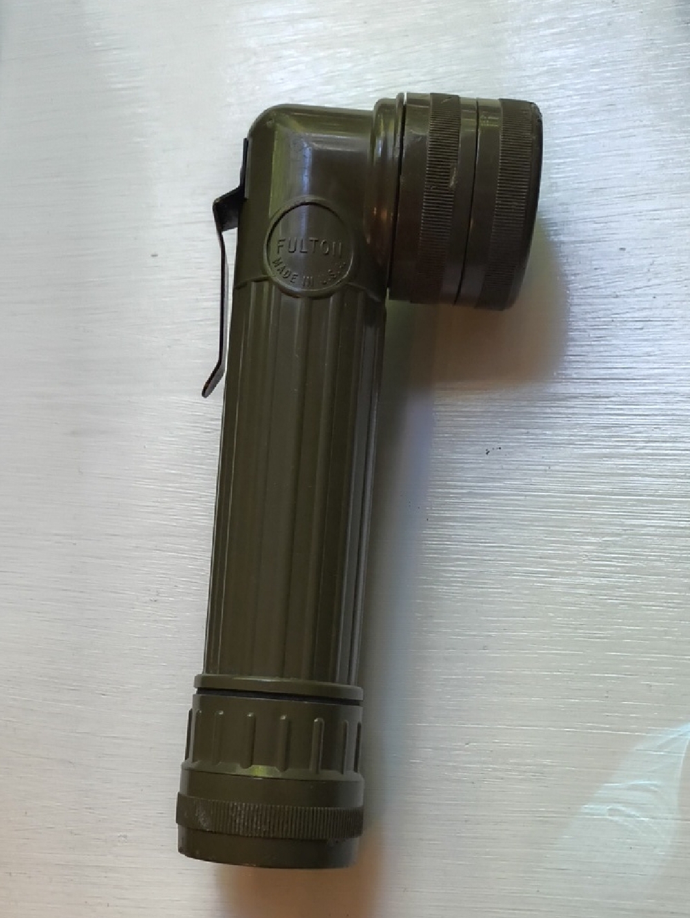 VINTAGE FULTON MX-991/U MILITARY ANGLE HEAD FLASHLIGHT OD GREEN COMPLETE/WORKING